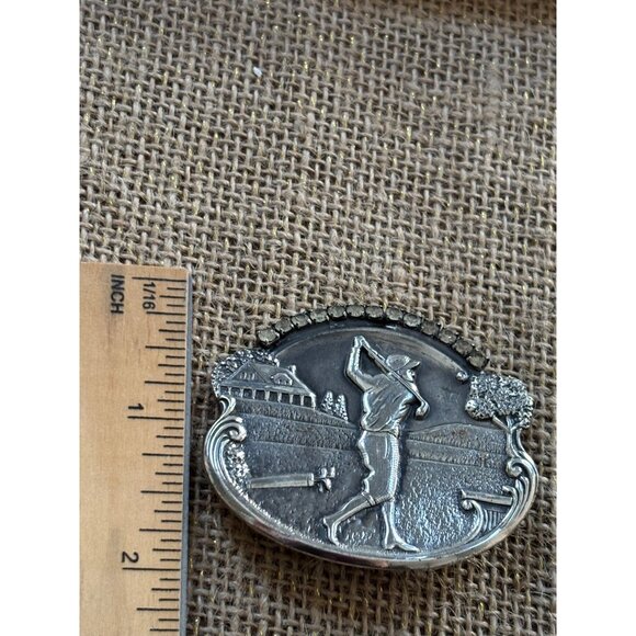 Vintage Silver-Tone Golf Scene Brooch With Rhinestone Accents - Picture 4 of 7
